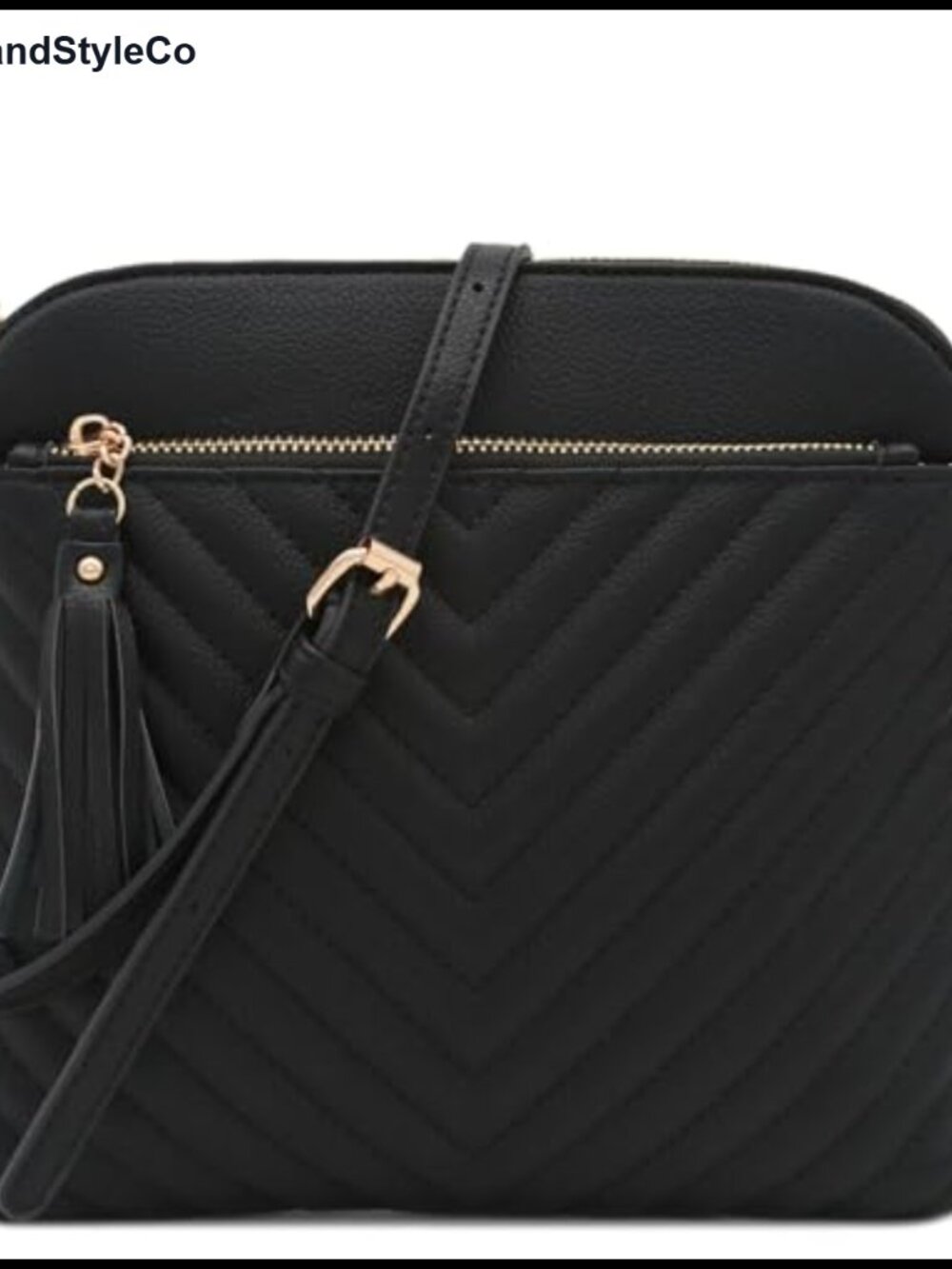 Chevron Quilted Faux Leather Crossbody Bag with Tassel Accent